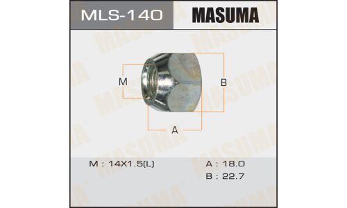 Гайка колесная Masuma MLS-140, открытая, для грузовиков Toyota, M14x1.5(L), длина 18мм, коническая посадка, под ключ 23мм