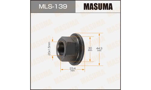 Гайка колесная Masuma MLS-139, открытая, для грузовиков Toyota, M20x1.5(R), длина 23.4мм, с прессшайбой 45мм, под ключ 30мм, 1 шт