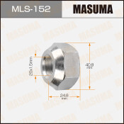 Гайка колесная Masuma MLS-152, открытая, для грузовиков Toyota, M20x1.5(L), длина 24.8мм, коническая посадка, под ключ 41мм