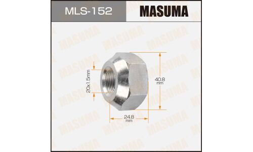 Гайка колесная Masuma MLS-152, открытая, для грузовиков Toyota, M20x1.5(L), длина 24.8мм, коническая посадка, под ключ 41мм