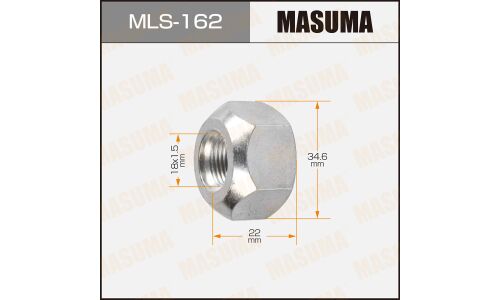 Гайка колесная Masuma MLS-162, открытая, для грузовиков Nissan, M18x1.5(L), длина 22мм, коническая посадка, под ключ 35мм, 1 шт