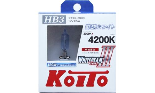 Лампа галогенная Koito White Beam HB3(9005) (P20d, T12), 12В, 65Вт (соответствует 120Вт), 4200К, комплект 2 шт, арт. P0756W