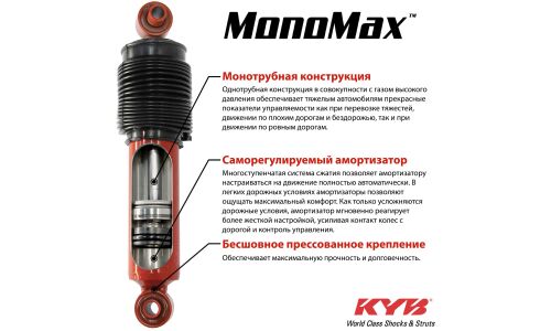 Амортизатор KYB MonoMax газомасляный однотрубный, задний, правый/левый с защитным комплектом высокого давления, усиленный для внедорожников, 1 шт, арт. 565025