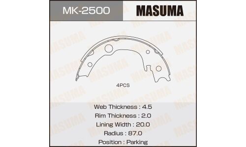 Колодки тормозные барабанные Masuma стояночного тормоза, комплект на ось (4 шт), арт. MK-2500