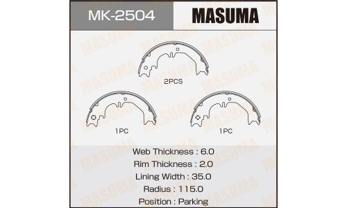 Колодки тормозные барабанные Masuma стояночного тормоза, комплект на ось (4 шт), арт. MK-2504