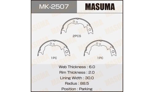 Колодки тормозные барабанные Masuma стояночного тормоза, комплект на ось (4 шт), арт. MK-2507