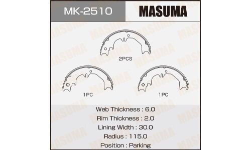 Колодки тормозные барабанные Masuma стояночного тормоза, комплект на ось (4 шт), арт. MK-2510