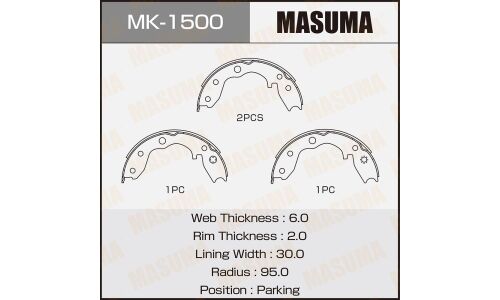 Колодки тормозные барабанные Masuma стояночного тормоза, комплект на ось (4 шт), арт. MK-1500
