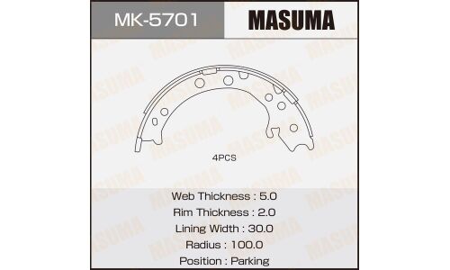 Колодки тормозные барабанные Masuma, комплект на ось (4 шт), арт. MK-5701