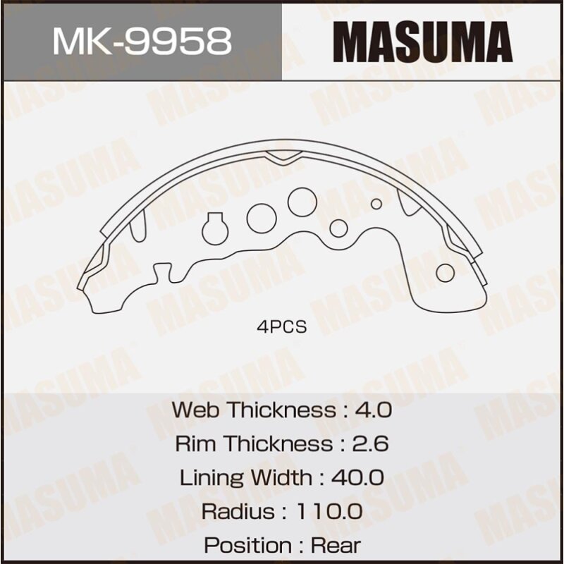

Колодки парковочные Masuma барабанные, арт. MK-9958