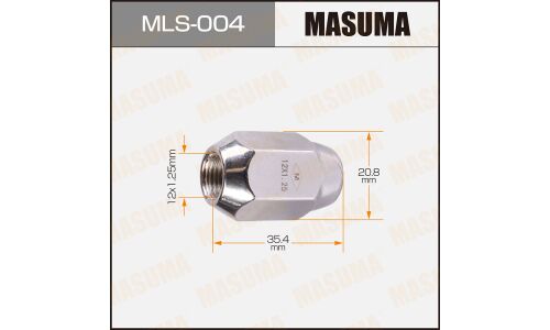 Гайка колесная Masuma MLS-004, закрытая, M12x1.25(R), длина 35.4мм, коническая посадка, под ключ 21мм, 1 шт