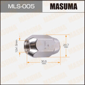 Гайка колесная Masuma MLS-005, закрытая, M12x1.5(R), длина 35.5мм, коническая посадка, под ключ 21мм, 1 шт Гайка колесная Masuma MLS-005, закрытая, M12x1.5(R), длина 35.5мм, коническая посадка, под ключ 21мм, 1 шт