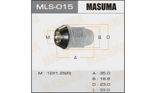 Гайка колесная Masuma MLS-015, закрытая, для Suzuki, M12x1.25(R), длина 35мм, коническая посадка, под ключ 19мм, 1 шт
