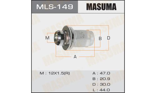 Гайка колесная Masuma MLS-149, закрытая, для Toyota / Lexus / Daihatsu, M12x1.5(R), длина 47мм, с прессшайбой 30мм, под ключ 21мм, 1 шт