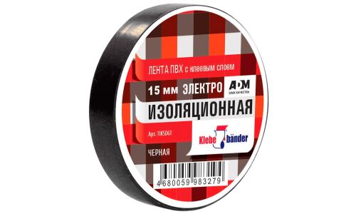 Лента клейкая изоляционная Klebebander, ПВХ, 15мм x 20м, черная, 1 шт, арт. TIK506T