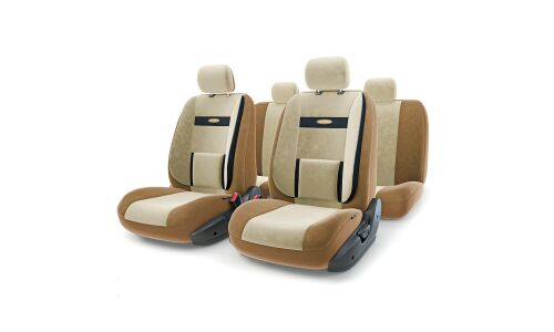 Чехлы AUTOPROFI COMFORT для передних и задних сидений, велюр, черный/бежевый цвет, 11 предметов