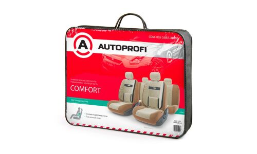 Чехлы AUTOPROFI COMFORT для передних и задних сидений, велюр, черный/бежевый цвет, 11 предметов