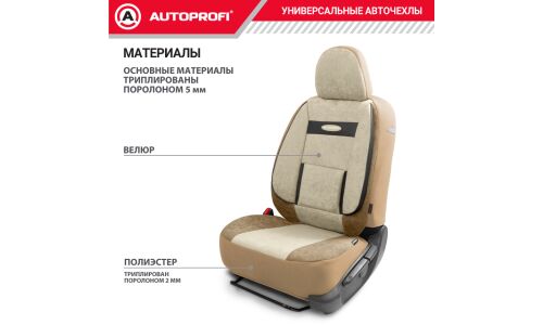 Чехлы Autoprofi Comfort, для передних и задних сидений, велюр, бежевый цвет, пропорции 40:60, 50:50, 60:40, 11 предметов, арт. COM-1105 D.BE/L.BE