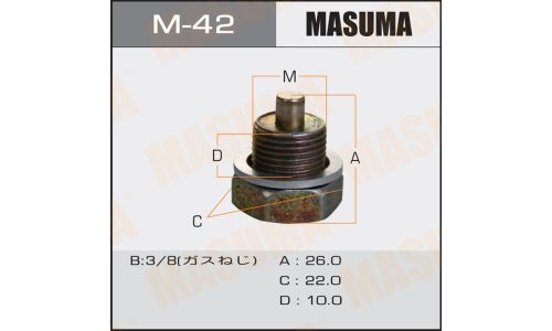 Болт маслосливной с магнитом Masuma, для Nissan, 3/8, арт. M-42