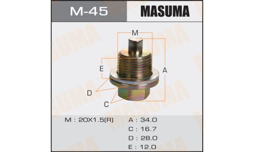 Болт маслосливной с магнитом Masuma, для Honda, M20х1.5(R), арт. M-45