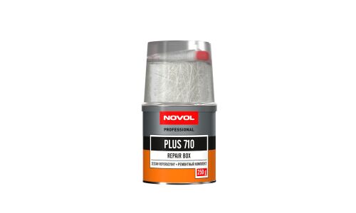 Ремонтный комплект Novol Repair Box Plus 710, для заполнения повреждений металла и пластика (смола, отвердитель Betox-50PC и стекломат 19x120см), банка 242г + туба 8г, арт. 36101