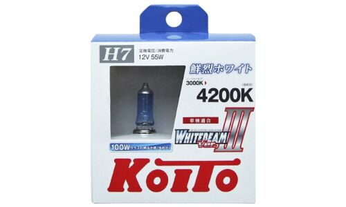 Лампа галогенная Koito White Beam H7 (PX26d, T11), 12В, 55Вт (соответствует 100Вт), 4200К, комплект 2 шт, арт. P0755W