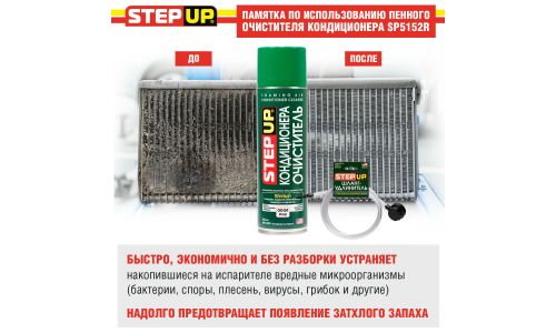 Очиститель-нейтрализатор запаха кондиционера StepUp Air Conditioner Cleaner & Disinfectant, пенный, аэрозоль 510г (+трубка-удлинитель), арт. SP5152/SP5154K