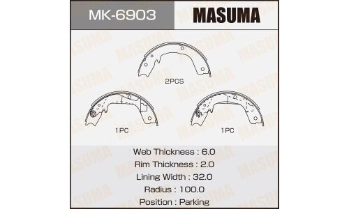 Колодки тормозные барабанные Masuma стояночного тормоза, комплект на ось (4 шт), арт. MK-6903
