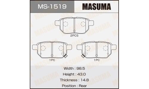 Колодки тормозные дисковые Masuma задние, комплект на ось (4 шт), арт. MS-1519