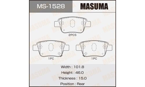 Колодки тормозные дисковые Masuma задние, комплект на ось (4 шт), арт. MS-1528