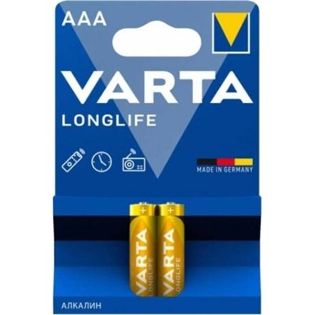 

Батарейка щелочная Varta Longlife Extra, AAA (LR03), 1,5В, 2шт.