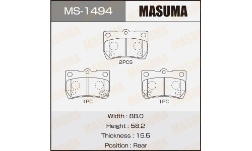 Колодки тормозные дисковые Masuma задние, комплект на ось (4 шт), арт. MS-1494