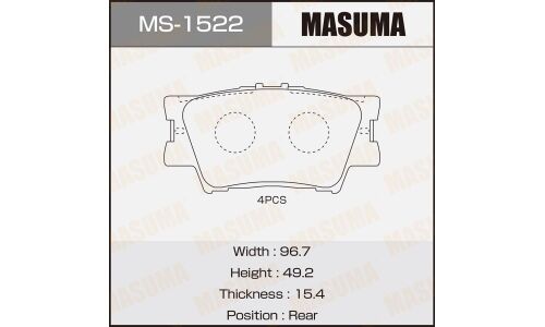 Колодки тормозные дисковые Masuma задние, комплект на ось (4 шт), арт. MS-1522