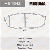 Колодки тормозные дисковые Masuma задние, комплект на ось (4 шт), арт. MS-1542