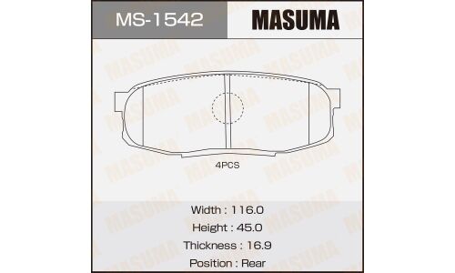 Колодки тормозные дисковые Masuma задние, комплект на ось (4 шт), арт. MS-1542