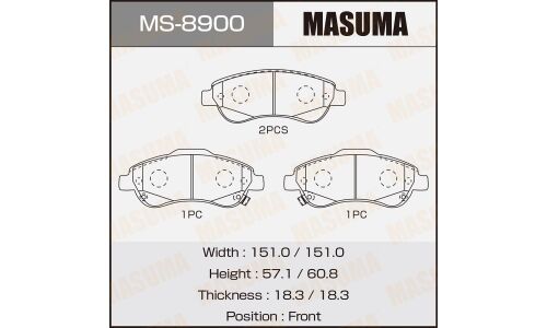 Колодки тормозные дисковые Masuma передние, комплект на ось (4 шт), арт. MS-8900