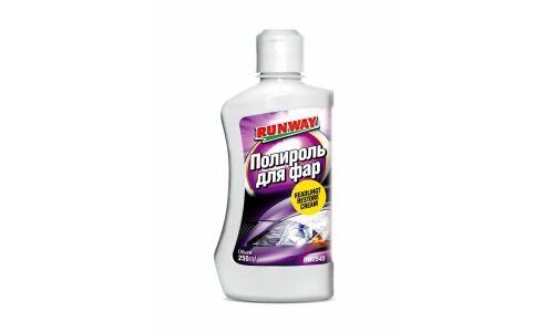 Полироль-реставратор фар Runway Headlight Restor Cream, абразивный, восстанавливает прозрачность пластика, бутылка 250мл, арт. RW2545