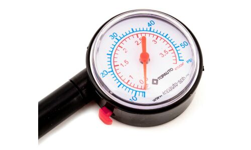 Манометр шинный TopAuto, аналоговый, 3.5атм, с клапаном сброса, арт. 14112