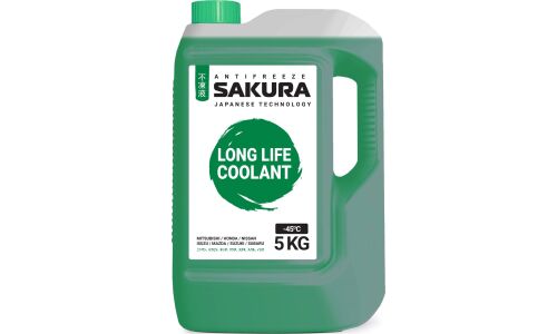 Антифриз Sakura Long Life Coolant, P-OAT, зеленый, -45°C, 5кг, арт. 430201404
