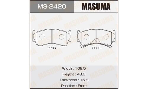 Колодки тормозные дисковые Masuma передние, комплект на ось (4 шт), арт. MS-2420