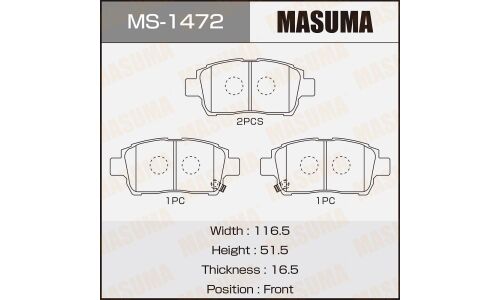 Колодки тормозные дисковые Masuma передние, комплект на ось (4 шт), арт. MS-1472