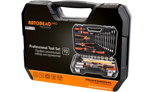 Набор инструментов Автодело, под размеры 1/2" и 1/4", комплект 90 предметов, арт. 39890 Professional