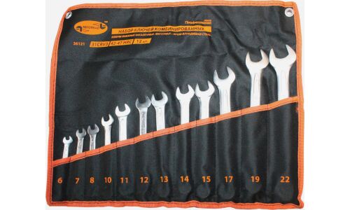 Набор комбинированных ключей Автодело, от 6мм до 22мм, комплект 12 предметов, арт. 36121 Professional