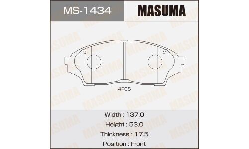 Колодки тормозные дисковые Masuma передние, комплект на ось (4 шт), арт. MS-1434