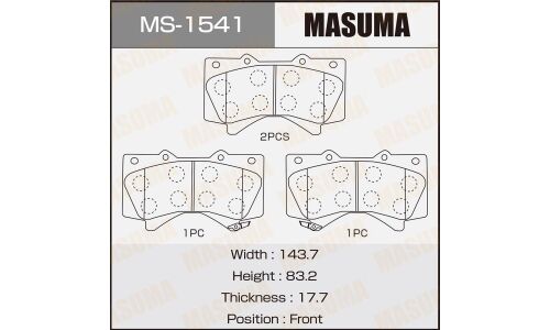 Колодки тормозные дисковые Masuma передние, комплект на ось (4 шт), арт. MS-1541