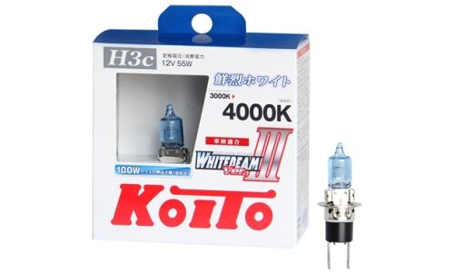 Лампа галогенная Koito White Beam H3C (P22d/5, T12), 12В, 55Вт (соответствует 100Вт), 4000К, комплект 2 шт, арт. P0753W
