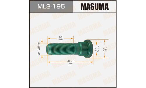 Шпилька колесная Masuma MLS-195, для Nissan / Infiniti / Subaru, M12x1.25(R), длина 47мм