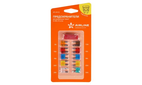 Предохранитель автомобильный Airline, флажковый, мини (MINI S1035-1/FN), 5/7.5/10/15/20/25/30А, комплект 10 шт (+экстрактор), арт. AFU-M-02