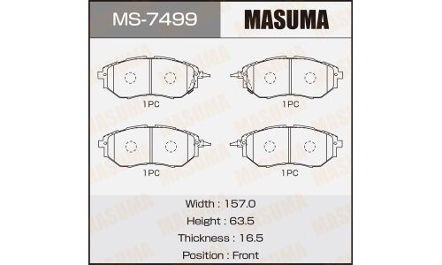 Колодки тормозные дисковые Masuma передние, комплект на ось (4 шт), арт. MS-7499