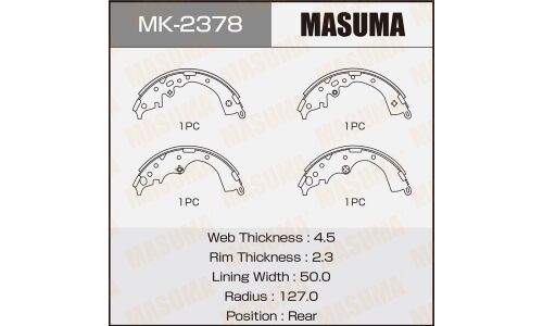 Колодки тормозные барабанные Masuma, комплект на ось (4 шт), арт. MK-2378